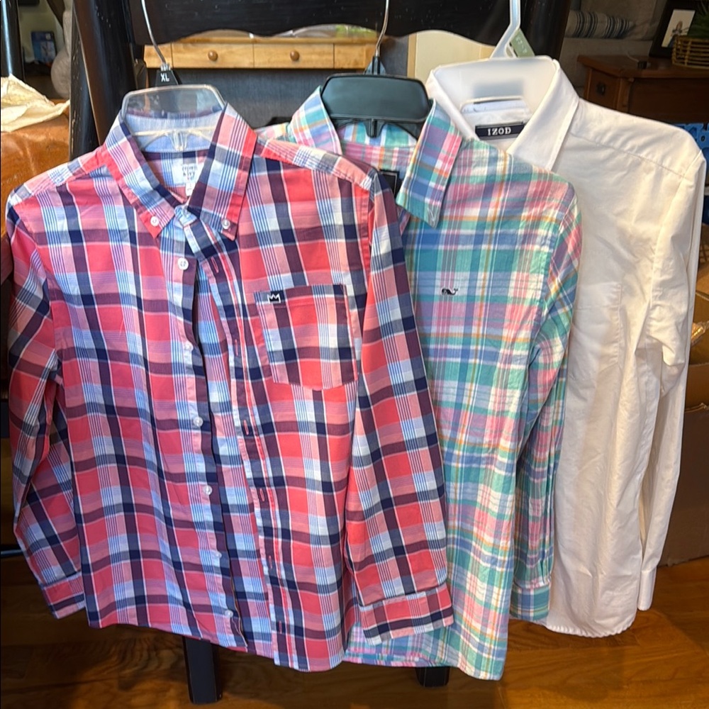 3 Boys Button Up Dress Shirts 14/16 Lg Izod, Vineyard Vines, Crown & Ivy